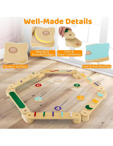 Viga de Equilibrio Montessori Costzon Doble Lado 12 Piezas