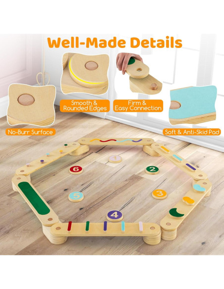Viga de Equilibrio Montessori Costzon Doble Lado 12 Piezas