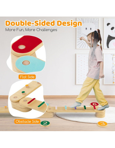 Viga de Equilibrio Montessori Costzon Doble Lado 12 Piezas
