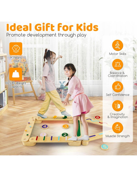 Viga de Equilibrio Montessori Costzon Doble Lado 12 Piezas