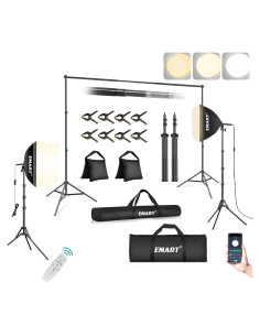 Kit de Soporte de Fondo Ajustable EMART 3x2.1m + Softbox 40x40cm