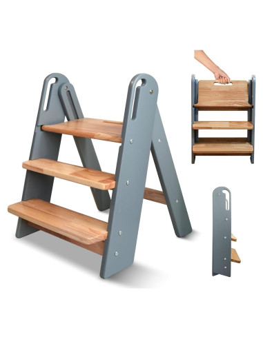 Escalera Plegable de 3 Pasos Suihuooo para Niños - Gris