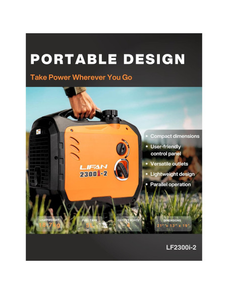 Generador Inversor Lifan 2300W Gasolina Silencioso Portátil