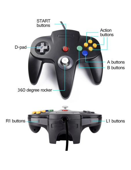Paquete 2 Controladores N64 Suily Joystick Retro 182 cm