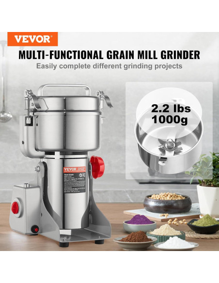 Molinillo de Granos Eléctrico VEVOR 1000g 3000W Acero Inoxidable