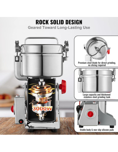 Molinillo de Granos Eléctrico VEVOR 1000g 3000W Acero Inoxidable
