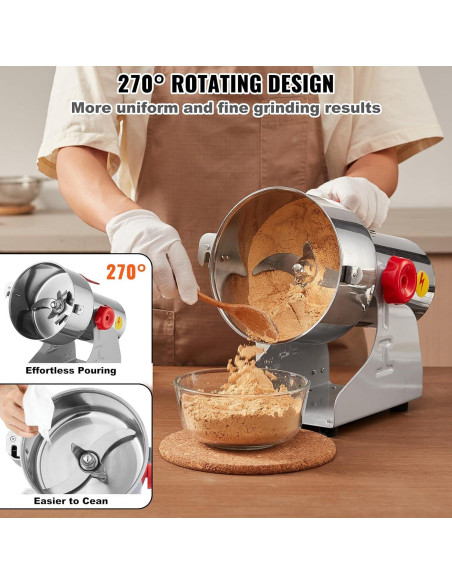 Molinillo de Granos Eléctrico VEVOR 1000g 3000W Acero Inoxidable