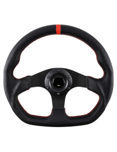 Volante de Carreras QYMOPAY 33 cm 3 Radios Aluminio Cuero Negro