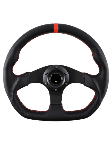 Volante de Carreras QYMOPAY 33 cm 3 Radios Aluminio Cuero Negro