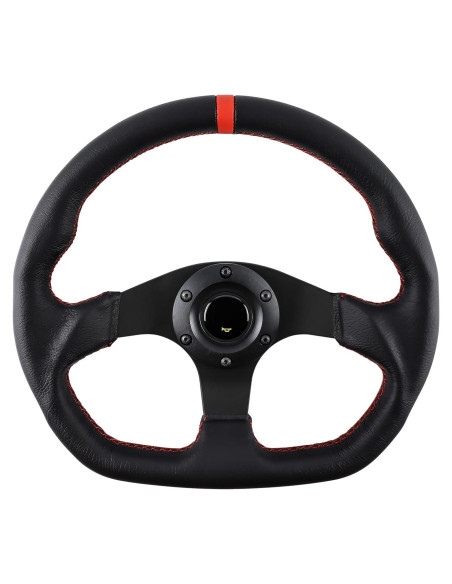 Volante de Carreras QYMOPAY 33 cm 3 Radios Aluminio Cuero Negro