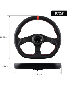 Volante de Carreras QYMOPAY 33 cm 3 Radios Aluminio Cuero Negro 2