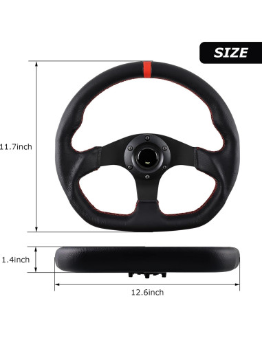 Volante de Carreras QYMOPAY 33 cm 3 Radios Aluminio Cuero Negro
