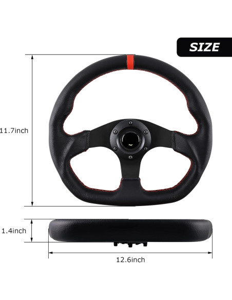 Volante de Carreras QYMOPAY 33 cm 3 Radios Aluminio Cuero Negro