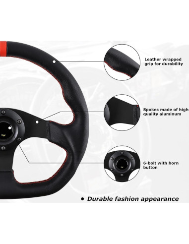 Volante de Carreras QYMOPAY 33 cm 3 Radios Aluminio Cuero Negro