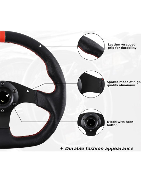 Volante de Carreras QYMOPAY 33 cm 3 Radios Aluminio Cuero Negro