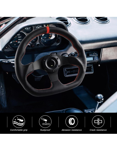 Volante de Carreras QYMOPAY 33 cm 3 Radios Aluminio Cuero Negro