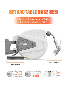Carrete de Manguera de Jardín Ayleid 30.48m Retráctil Gris 2