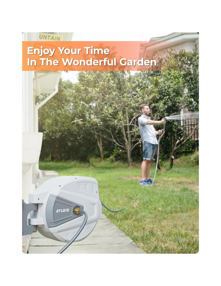 Carrete de Manguera de Jardín Ayleid 30.48m Retráctil Gris