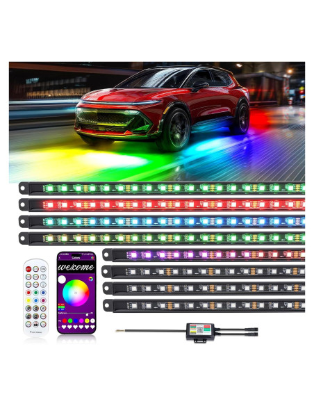 Kit de Luces LED Subterráneas para Coche MIRUNNY 8PCS RGB
