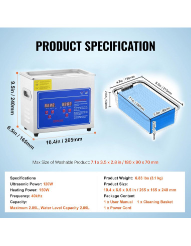 Limpiador Ultrasónico VEVOR 3L con Temporizador y Calentador