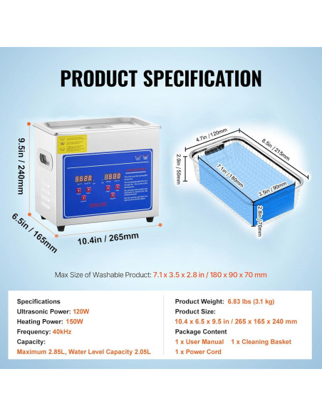 Limpiador Ultrasónico VEVOR 3L con Temporizador y Calentador