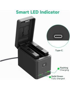 2 Baterías Recargables 1350mAh AKASO con Estuche Carga 3 Canales 2