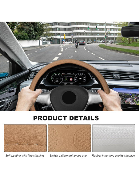 Funda de Volante de Coche Sbulhia Beige Antideslizante 36.8-40.6 cm
