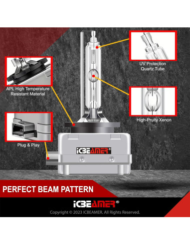 Bombilla Xenon HID ICBEAMER 10000K D1S D1R Azul 3200 Lúmenes