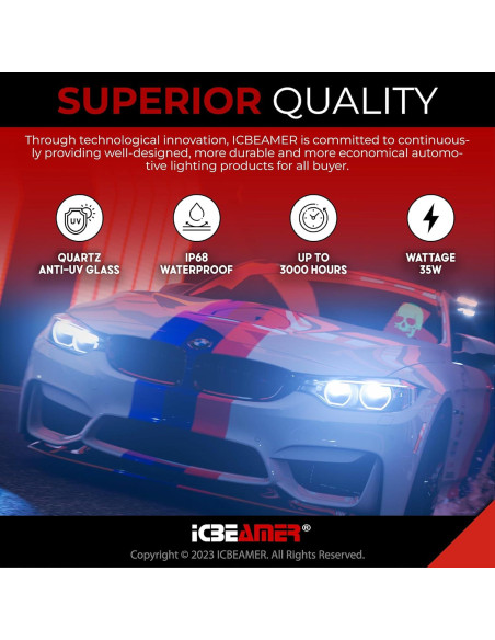 Bombilla Xenon HID ICBEAMER 10000K D1S D1R Azul 3200 Lúmenes