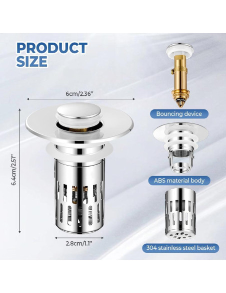 Colador de desagüe Juvhot acero inoxidable 3 en 1 universal