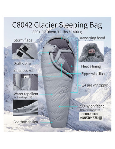 Saco de dormir Litume C8042 -50C Momia Plumas 800+ Invierno