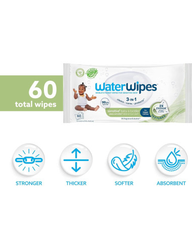 Toallitas Húmedas WaterWipes Sensitive+ 60 Unidades Sin Fragancia