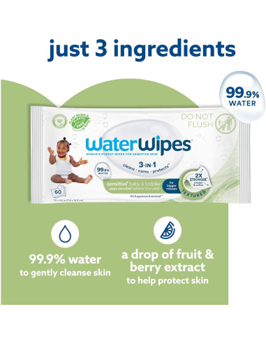 Toallitas Húmedas WaterWipes Sensitive+ 60 Unidades Sin Fragancia