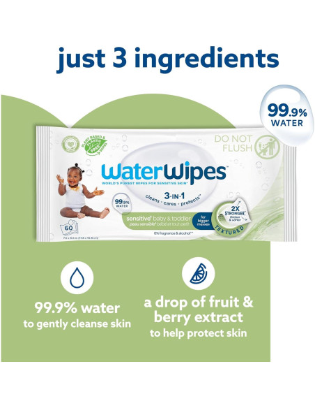 Toallitas Húmedas WaterWipes Sensitive+ 60 Unidades Sin Fragancia