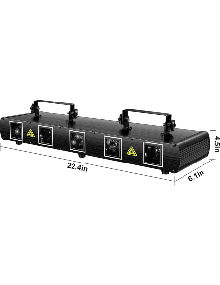Luz Láser DJ U`King 5 Rayos RGBYC Control DMX 30W