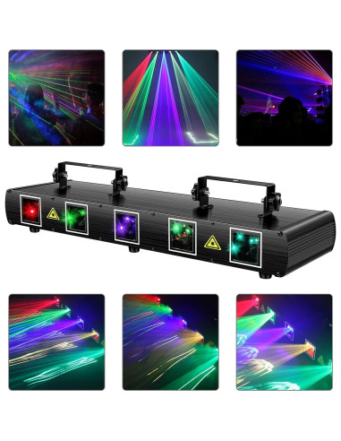 Luz Láser DJ U`King 5 Rayos RGBYC Control DMX 30W