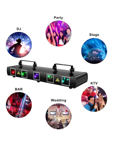 Luz Láser DJ U`King 5 Rayos RGBYC Control DMX 30W