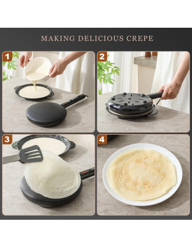 Hacedor de Crepes Eléctrico UVFAST 20 cm Antiadherente