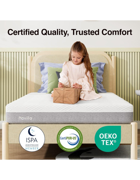 Colchón Novilla Twin XL 6" Espuma de Memoria Gel Gris