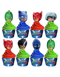 Decoraciones de Cumpleaños PJ Masks - 24 Adornos y Fundas