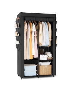 Armario Portátil BrFoYu 4 Estantes 2 Varillas 8 Bolsillos Negro