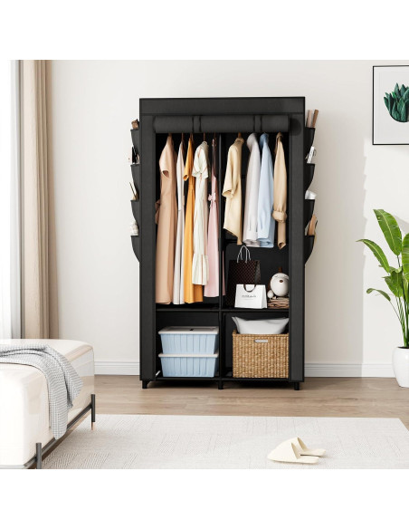 Armario Portátil BrFoYu 4 Estantes 2 Varillas 8 Bolsillos Negro