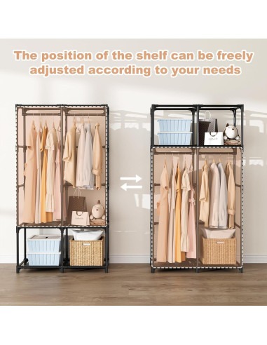 Armario Portátil BrFoYu 4 Estantes 2 Varillas 8 Bolsillos Negro