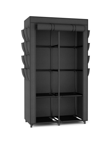 Armario Portátil BrFoYu 4 Estantes 2 Varillas 8 Bolsillos Negro