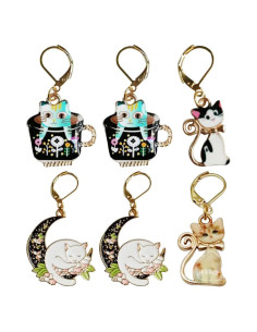 6 Marcadores de Puntos de Ganchillo Gato Removibles Metal