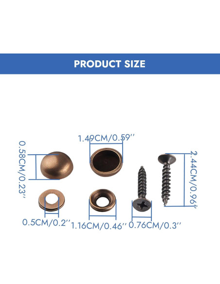 24 Tornillos Decorativos de Latón M4 25mm con Tapas y Destornillador