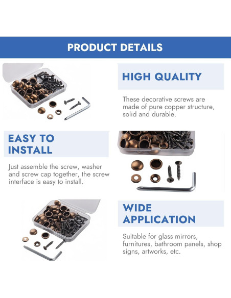 24 Tornillos Decorativos de Latón M4 25mm con Tapas y Destornillador