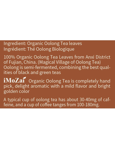 Té Oolong Orgánico Imozai 100 Bolsitas Individuales
