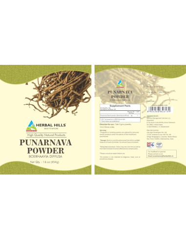 Polvo de Raíz de Punarnava Herbal Hills 454g - Suplemento Natural
