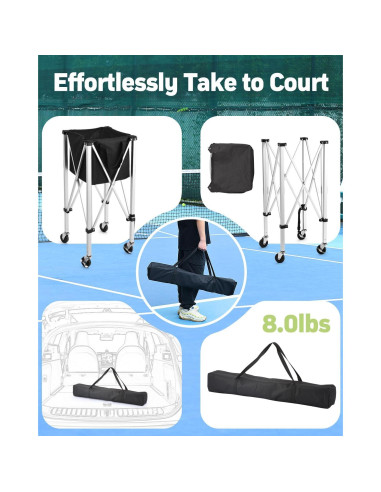 Carro de Pelotas de Tenis YooKoo para 150 Pelotas - Plegable